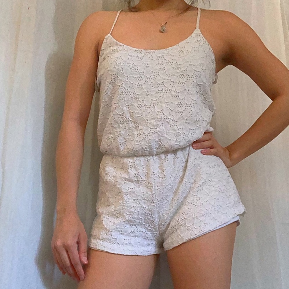 papaya white lace romper